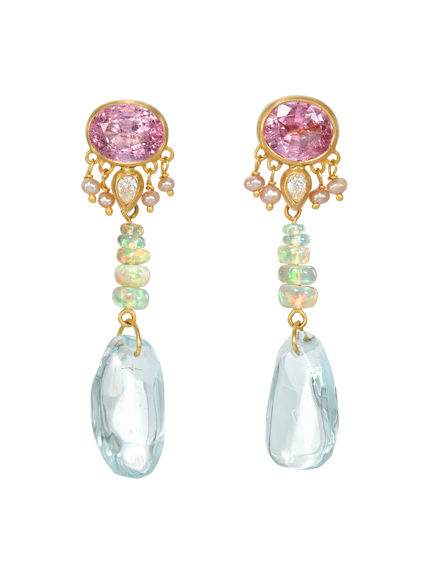 Spinel and Aquamarine Zahur Earrings