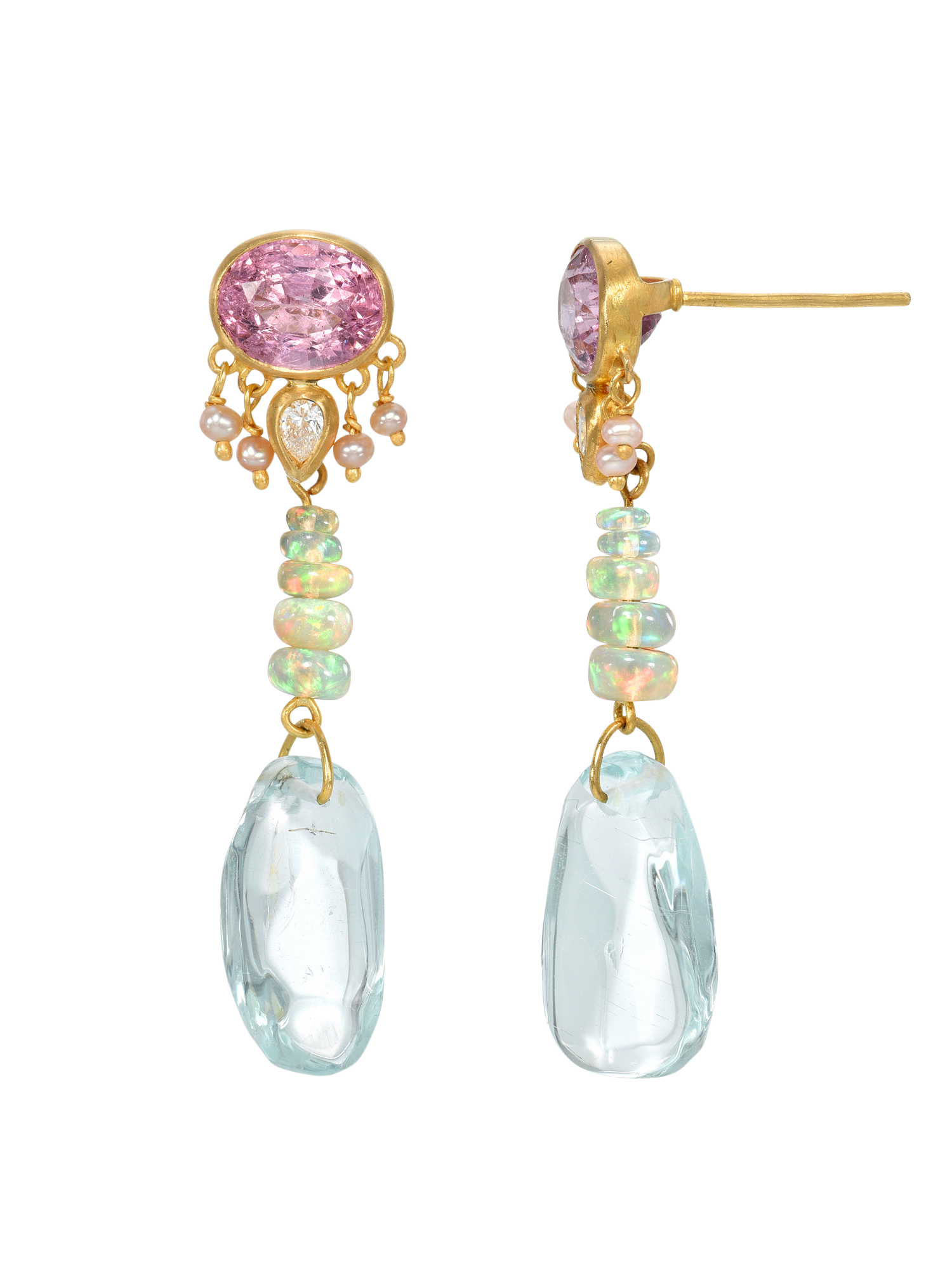 Spinel and Aquamarine Zahur Earrings