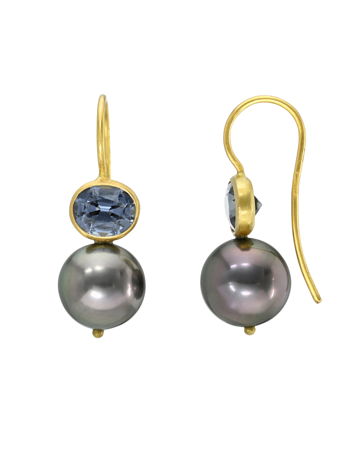Grey Spinel and Fancy Tahitian Pearl Cerise Earrings
