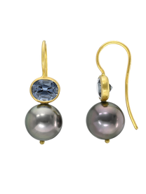 Grey Spinel and Fancy Tahitian Pearl Cerise Earrings