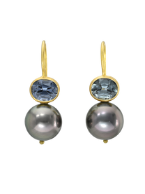 Grey Spinel and Fancy Tahitian Pearl Cerise Earrings