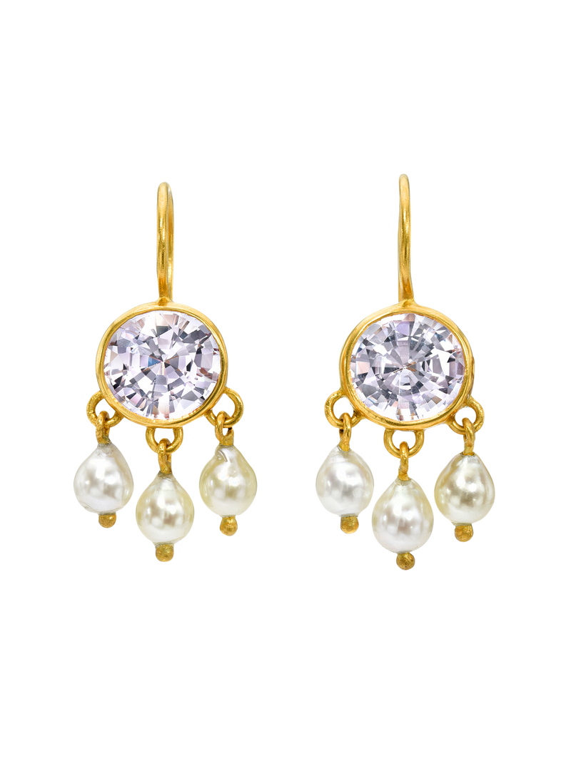 spinel and akoya pearl girandole earrings