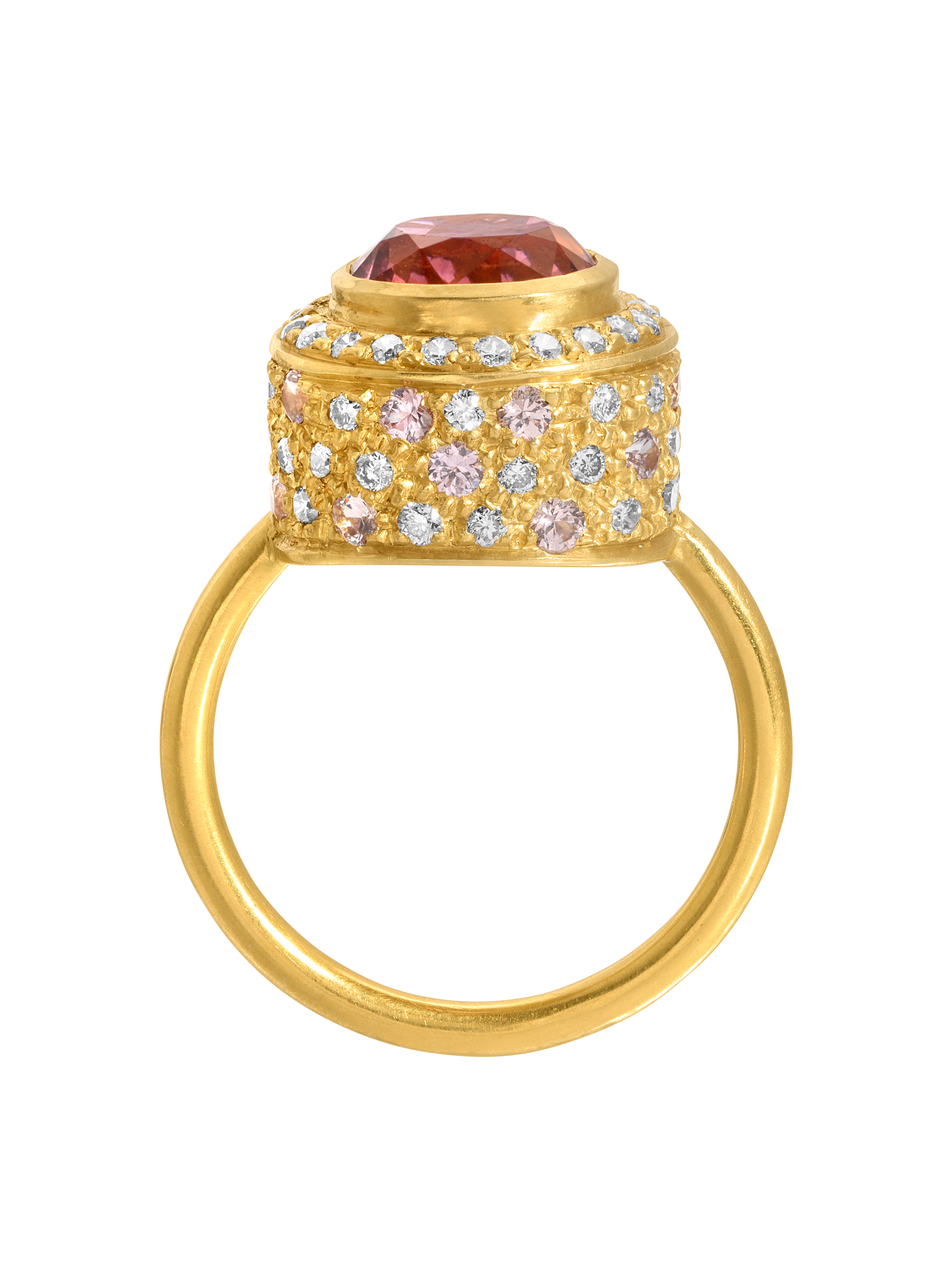 Tourmaline and Spinel High Bezel Ring