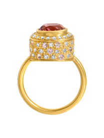 Tourmaline and Spinel High Bezel Ring