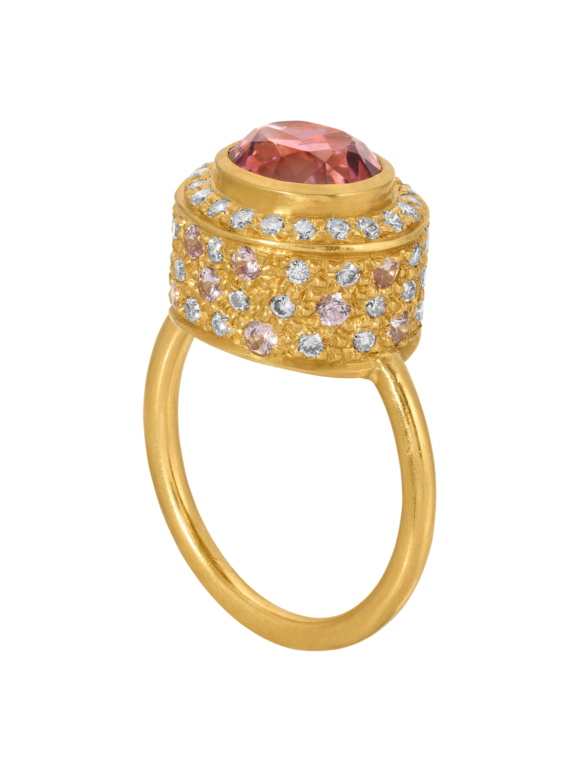 Tourmaline and Spinel High Bezel Ring