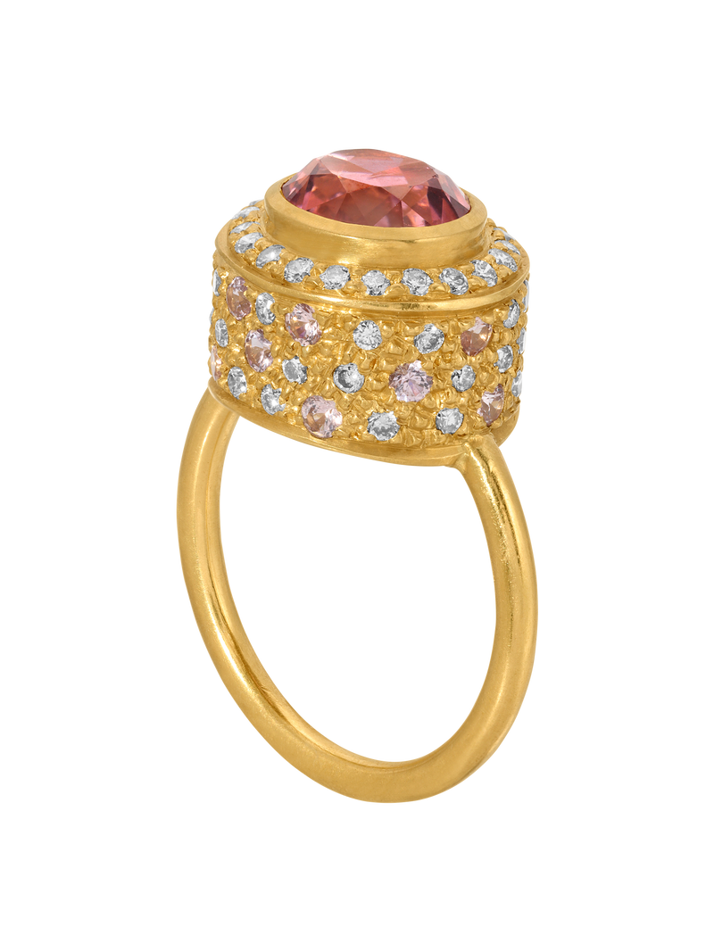 tourmaline and spinel high bezel ring