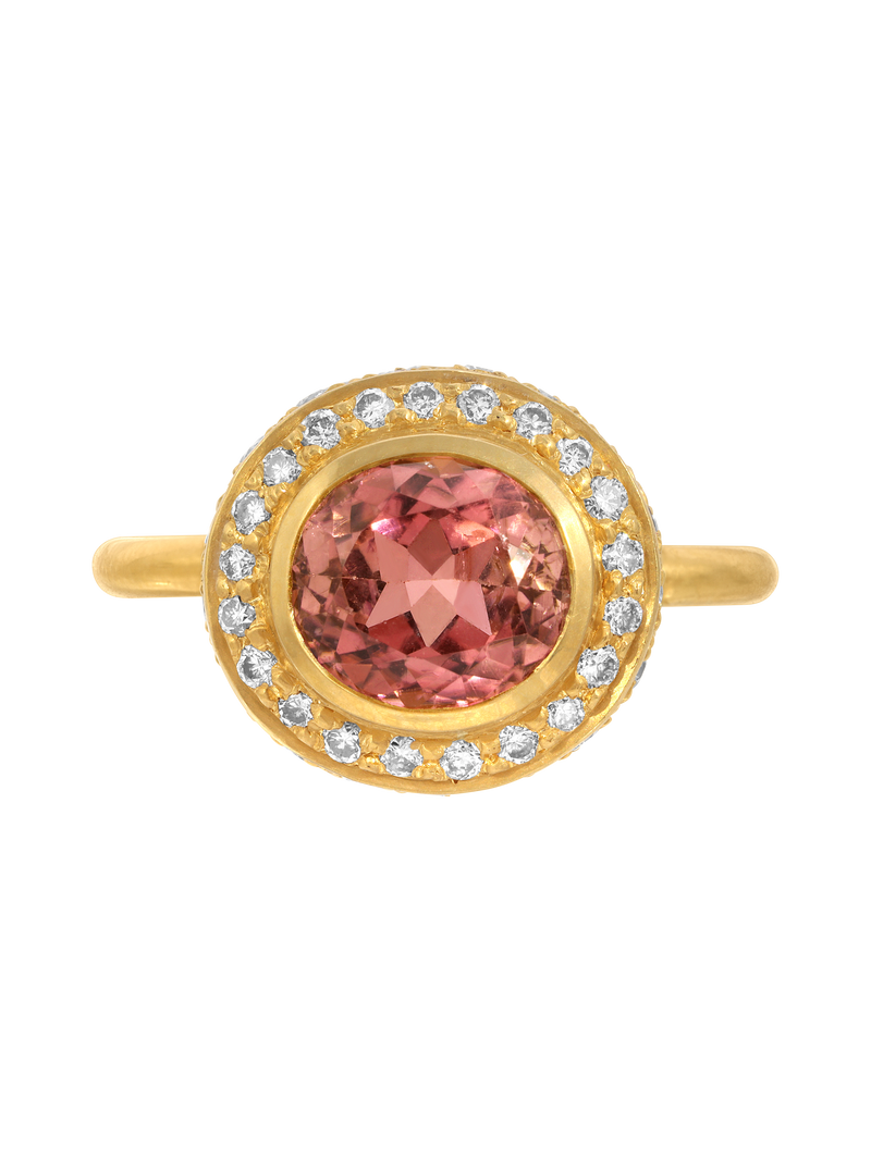 tourmaline and spinel high bezel ring