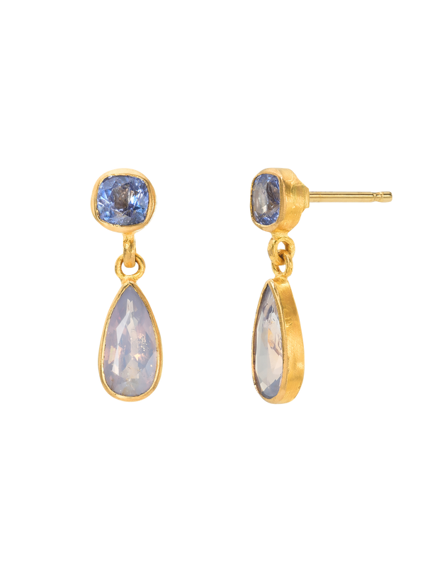 spinel and sapphire gemini earrings