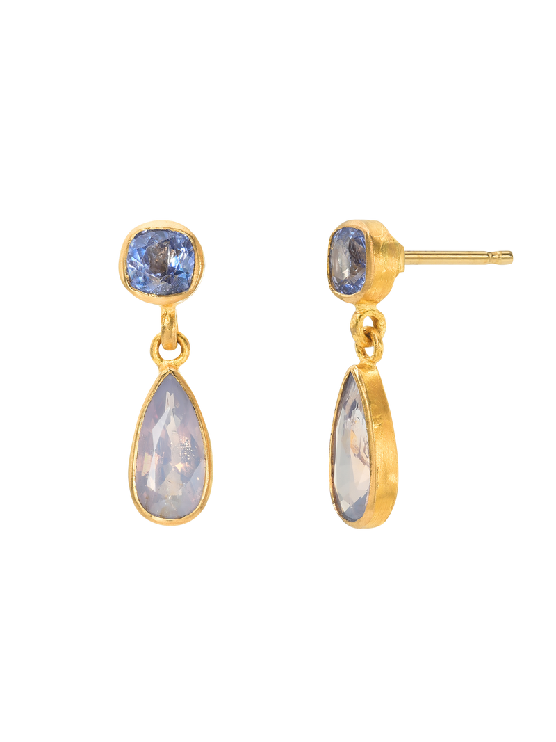 spinel and sapphire gemini earrings