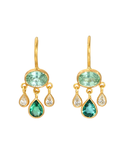 kornerupine, emerald and diamond girandole earrings