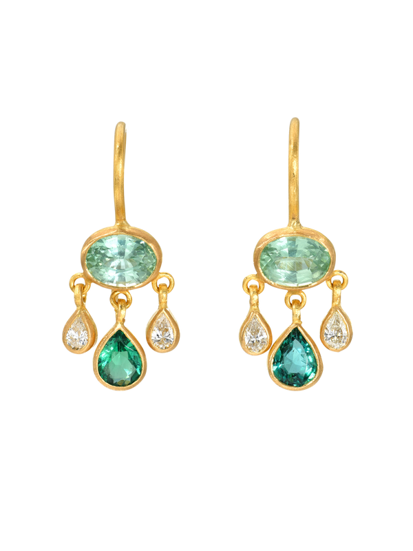 kornerupine, emerald and diamond girandole earrings