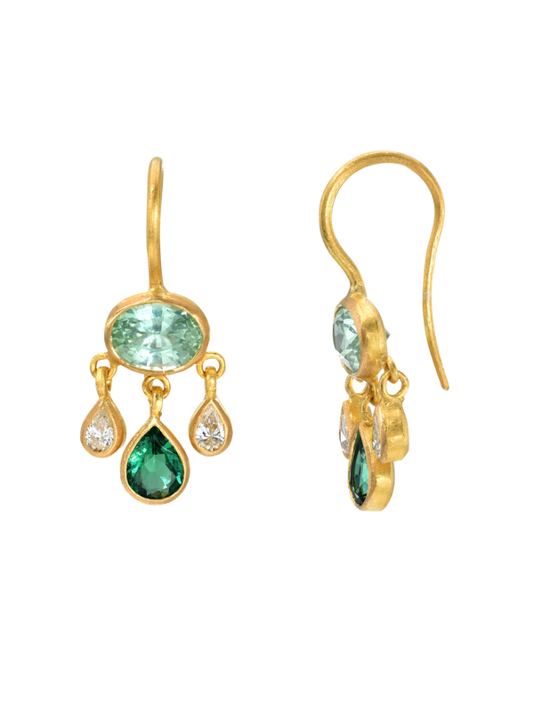 kornerupine, emerald and diamond girandole earrings