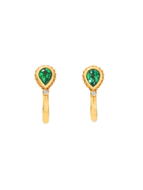 Emerald Beaded Huggie Earrings