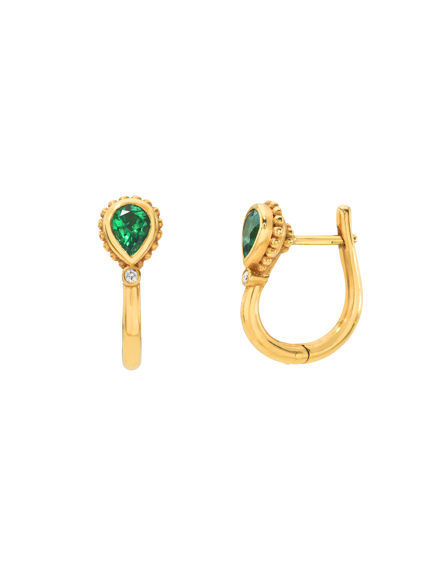 Emerald Beaded Huggie Earrings