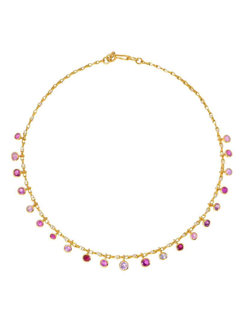 Multicolored sapphire and diamond necklace
