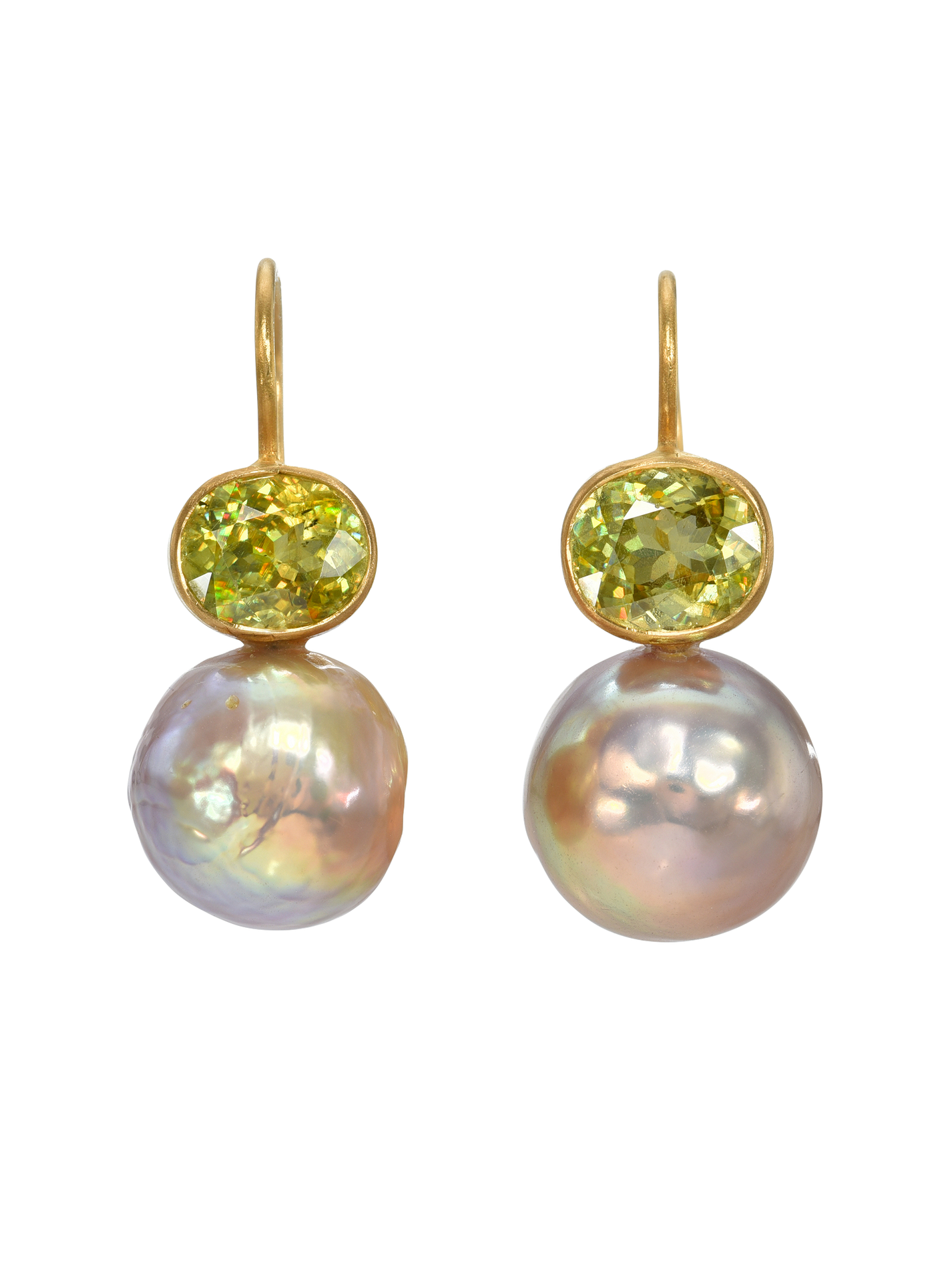 Sphene and Pearl Cerise Earrings