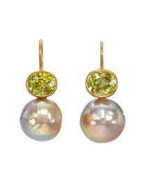 Sphene and Pearl Cerise Earrings