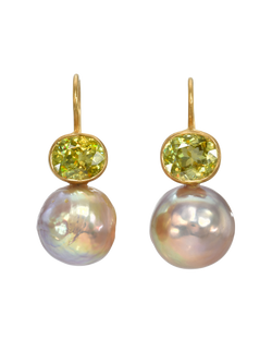 sphene and pearl cerise earrings